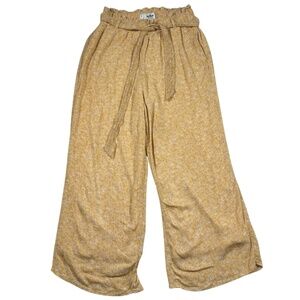 Hollister womens S yellow floral lined Wide Leg, flowy pants paperbag waist Boho